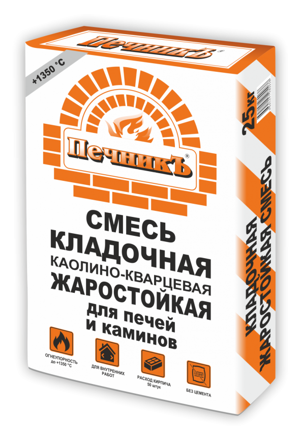 Смесь кладочная каолино – кварцевая жаростойкая "Печникъ"25,0 кг фото 1